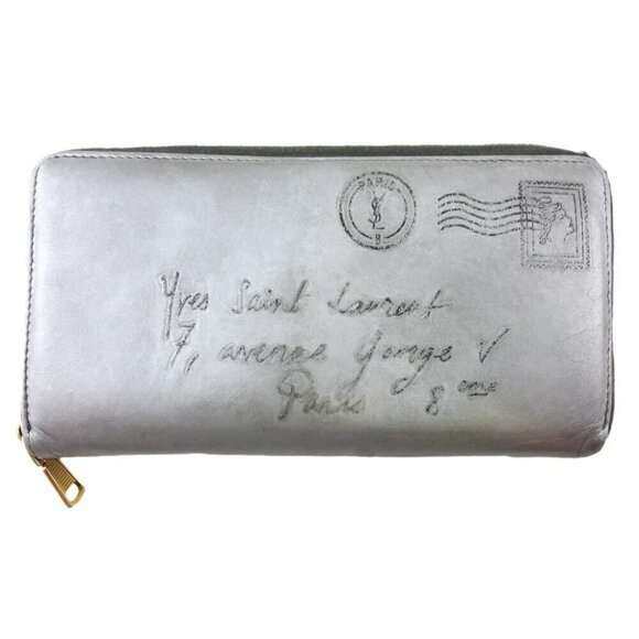 Authenticity guaranteed SAINT LAURENT Long Wallet Y Mail Leather USED - Picture 1 of 9